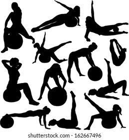 pilates women silhouettes - vector 1