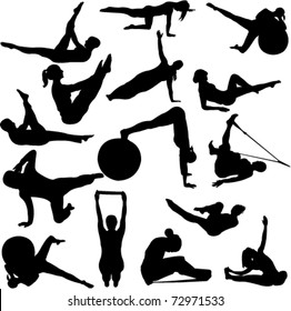 pilates women silhouettes - vector