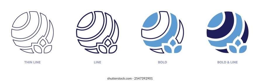 Pilates yoga ball icon in 4 different styles. Thin Line, Line, Bold, and Bold Line. Duotone style. Editable stroke.