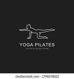 Pilates Yoga Pose Woman Silhouette Line Art logo design