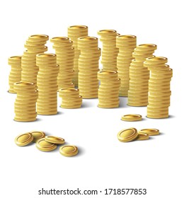 Pile of 3d realistic vector golden coins. Isolated  icon illustration on white background.