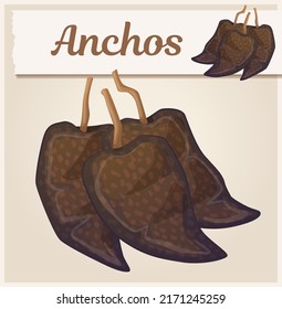 Pile of anchos chiles vector icon, dried poblano peppers cartoon illustration, mexican cuisine ingredient