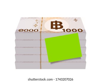 pile banknote money 1000 baht thai and paper note for text write, currency stack of one thousand THB type, bank note money thailand baht for business finance icon, paper money thai isolated on white