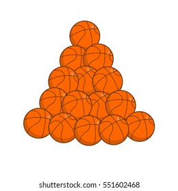 Pile basketball isolated. Lot of balls for games
