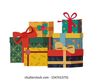 Pile Beautiful Christmas Gift Boxes Retro Stock Vector (Royalty Free ...