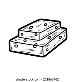 pile of big cube cheese outline hand drawn doodle illustration vector logo icon