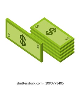 pile of bill dollars isometric icon