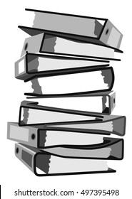 Pile of binders isolated on a white background. Concept of office supply, information classification.