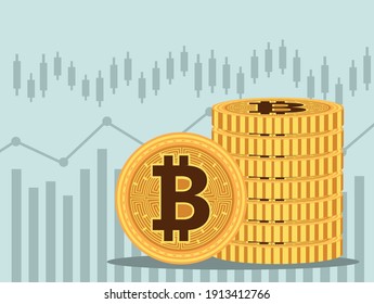 pile bitcoins cyber money technology icons vector illustration design