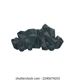 Pile of black coal vector illustration. Big pile of charcoal, basalt, nugget, rock, graphite or anthracite isolated on white background. Mine, mineral recourse concept