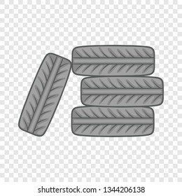 Pile of black tires icon in cartoon style on a background for any web design 