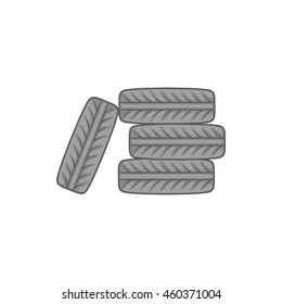 Pile of black tires icon in cartoon style on a white background