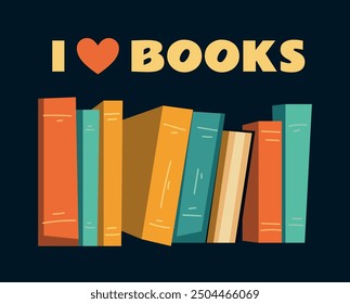 Pile of book i love read concept. Vector graphic design illustration element