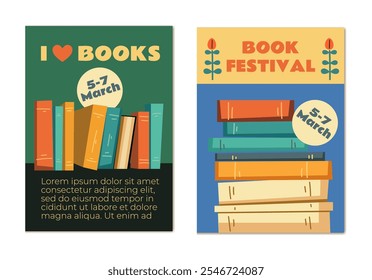 Pile of book i love read concept. Vector graphic design illustration element