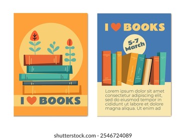 Pile of book i love read concept. Vector graphic design illustration element