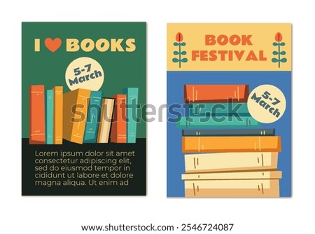Pile of book i love read concept. Vector graphic design illustration element