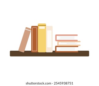 Pile of book on wall shelf. Home interior decoration concepts. Flat decorative modern vector design isolated illustration.