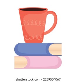 pile books with coffee mug icons