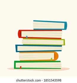 Pile of books in a flat style, isolated on a white background. Stack of books with bookmarks. Concept of learning. Vector illustration.