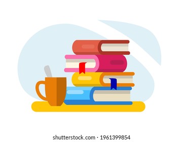 Pile of books in flat style. Stack concept of learning. 
