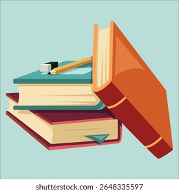 Pile of books in a flat style. Stack of books with bookmarks. Concept of learning. Vector illustration