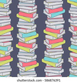 Pile of books hand drawn seamless pattern. Big collection of books icons. Colorful background with book icon vector. Decorative wallpaper, good for printing for bookstore