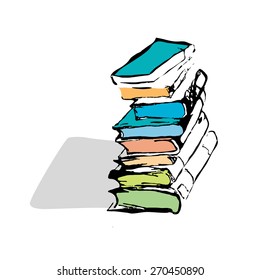 Pile of books. Hand drawn vector illustration