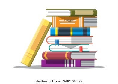 Pile of books in hand. Reading education, e-book, literature, encyclopedia. Vector illustration in flat style