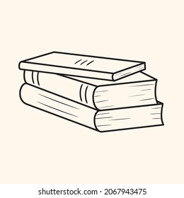 Pile of books icon. Black outline vector illustration. Symbol of education and studying. Doodle knowledge element. School and college supply