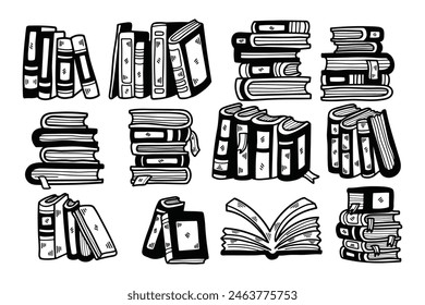 a pile of books illustration in line style