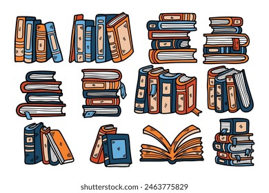 a pile of books illustration in line style