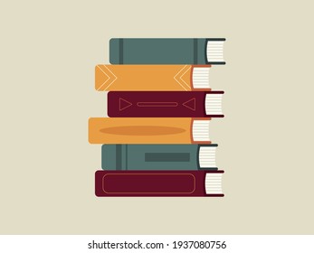 Pile of books illustration made ins a modern flat design style. Spine of the books view. Vector.