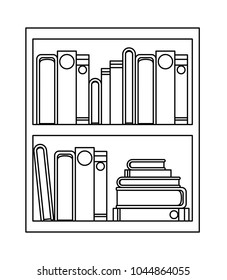 pile books library in wooden bookscase