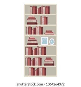 pile books library in wooden bookscase