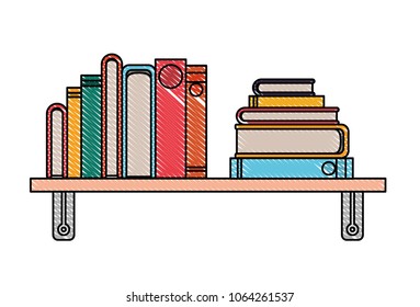 pile books library in wooden ledge