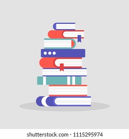A pile of books. Literature. Reading. Knowledge. Education. University. Library. Flat editable vector illustration, clip art