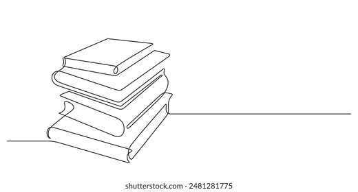 pile books one line drawing continuous vector illustration and copy space