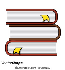 Pile of books with page markers, vector illustration