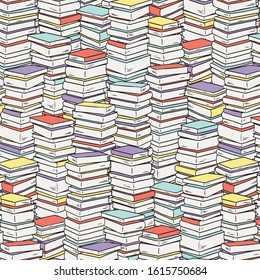 Pile books pattern for textile, fabric,wrapping paper.  Hand drawn vector illustration.