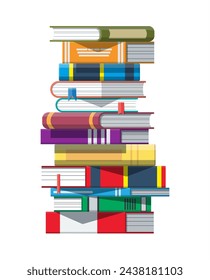 Pile of books. Reading education, e-book, literature, encyclopedia. Vector illustration in flat style