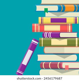 Pile of books. Reading education, e-book, literature, encyclopedia. Vector illustration in flat style