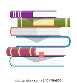 Pile of books. Reading education, e-book, literature, encyclopedia. Vector illustration in flat style