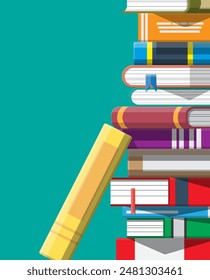 Pile of books. Reading education, e-book, literature, encyclopedia. Vector illustration in flat style