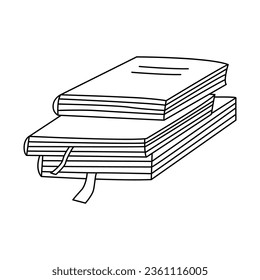 Pila de libros vectorial doodle ilustración dibujada a mano contorno negro. 