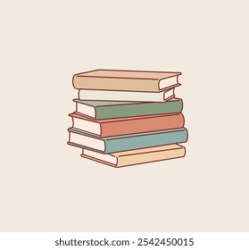 Pila de libros de Ilustración vectorial. Pila de libros, Biblioteca de la escuela de libros. Ilustraciones de diseño de Vector de estilo dibujado a mano.