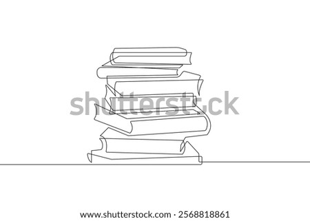 Pile of Books Vector One Line Illustration. Book Minimalist Black Sketch Linear Drawing on White Background. Education Concept Abstract Simple Illustration. Library Symbol. Not AI