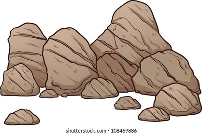 Un montón de rocas, rocas y guijarros. Ilustración vectorial con gradientes simples. Todo en una sola capa.