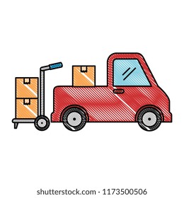 pile boxes carton with truck and cart