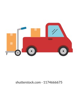 pile boxes carton with truck and cart