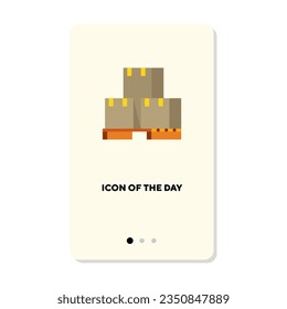 Pile of boxes on pallet on white background. Carton boxes in warehouse cartoon illustration. Delivery and storage concept. Vector illustration symbol elements for web design and apps